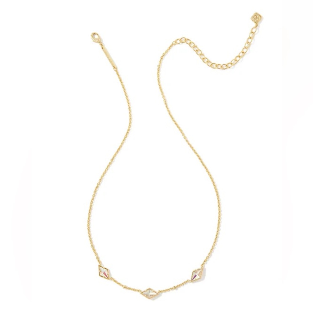 Kendra Scott Greta Gold Strand Necklace in Blush Dichroic Glass. - Picture 2 of 7